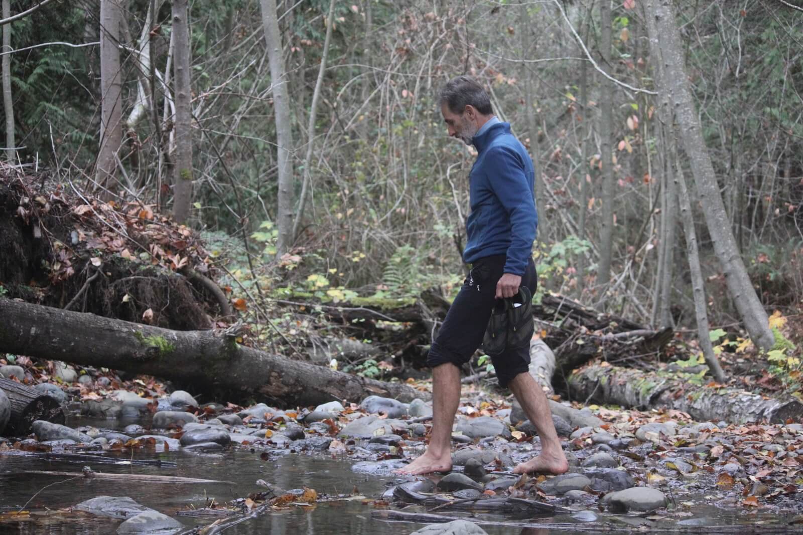 tim walking nature rocks stream